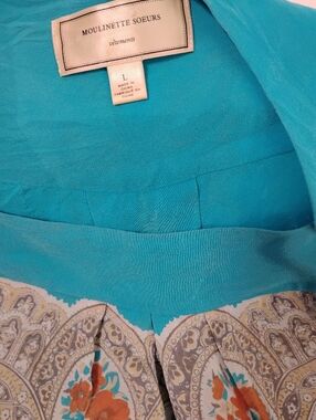 Moulinette Soeurs Anthropologie Brilliant Turquoise And Scarf Design 100%silk.